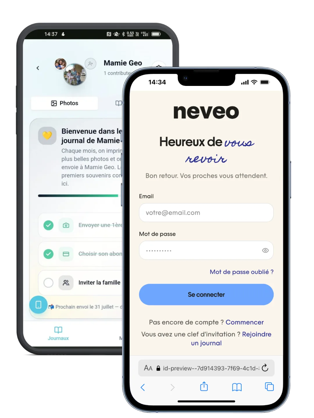 Neveo app - choosing photos and family reading journal