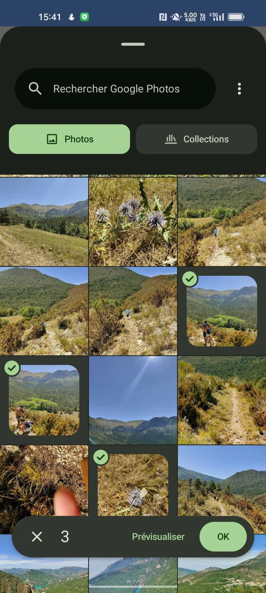 Sélection de photos dans l'app Neveo