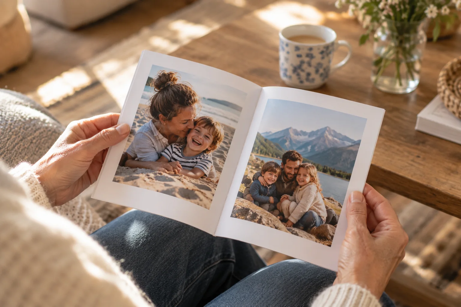 IMG-P3-02, une grand-mère feuillette le journal photo de son petit-enfant